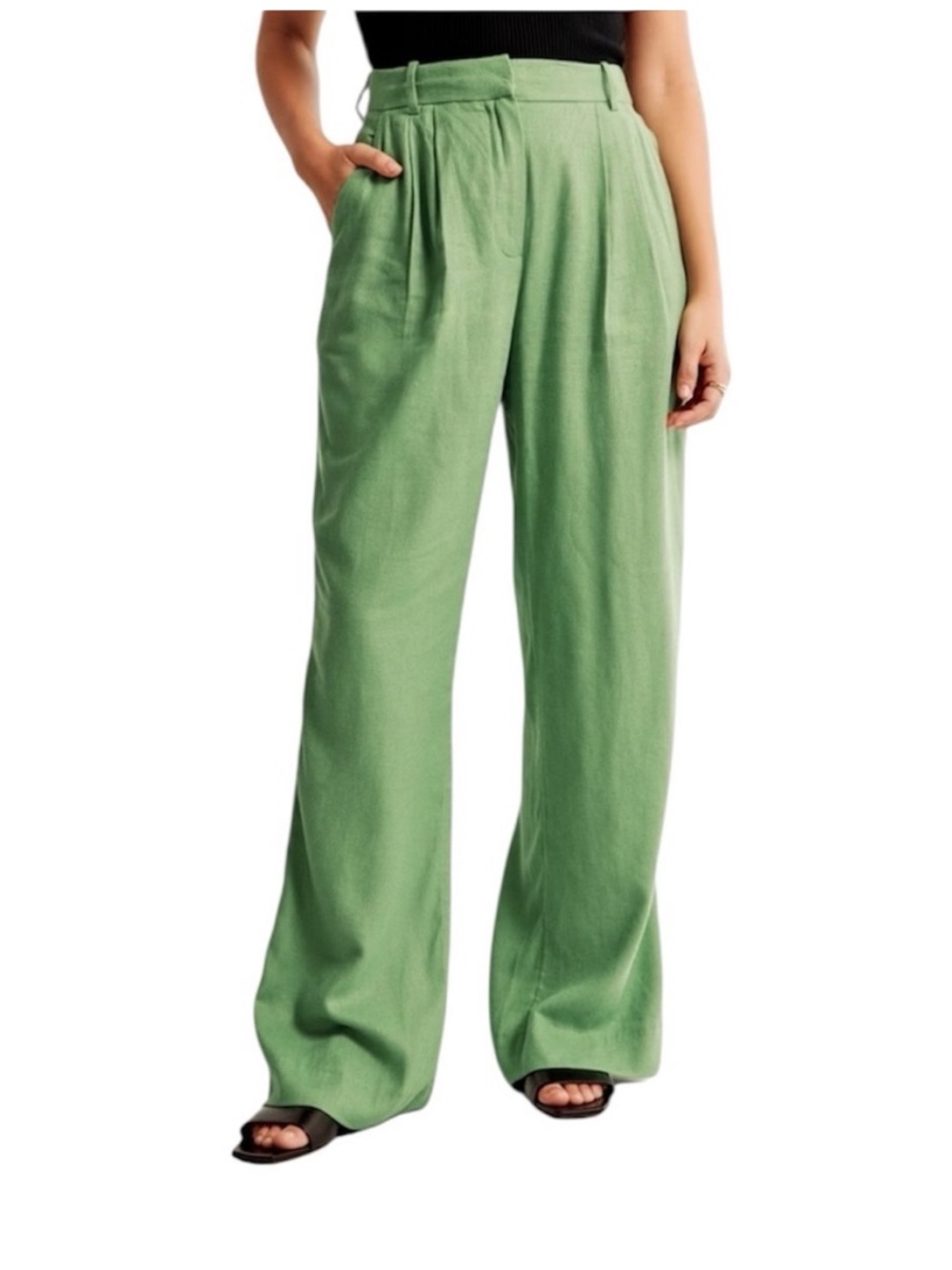 Abercrombie Sloane linen blend green wide leg trousers 10